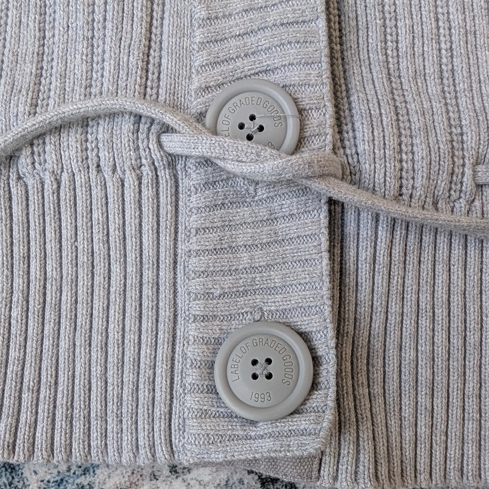 EUC L.O.G.G. Label Of Graded Goods H&M Gray Button Front Tie Waist Sweater Sz M - Picture 3 of 11